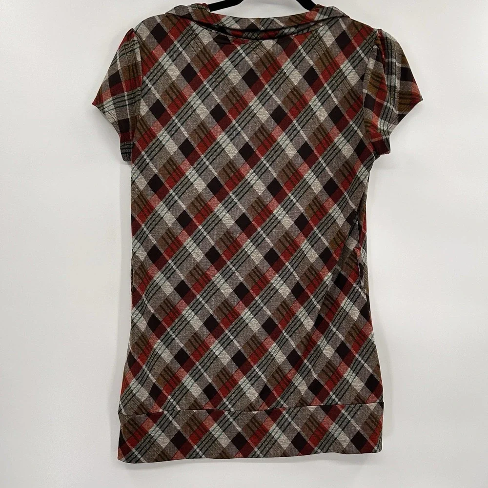Iz Byer Womens Y2K Cap Sleeve Plaid Top Size‎ Medium Brown Academia Grunge Bratz